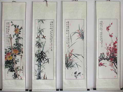Plum Blossoms, Orchid, Bamboo and Chrysanthemum Scroll